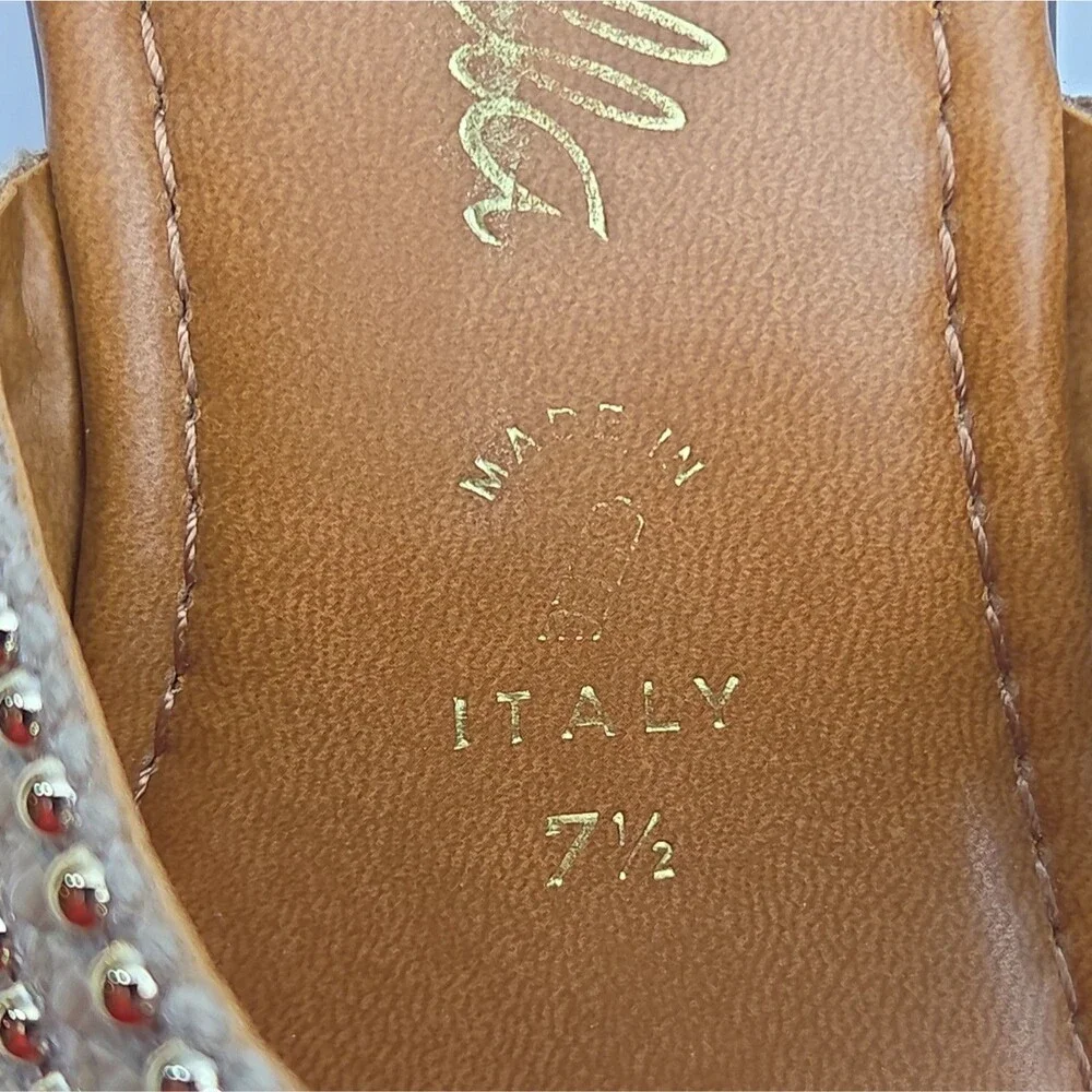 Toscanella Sandal Shoe Thong Flat Women Sz 7.5 Brown Gold Studs Slip-On Woven